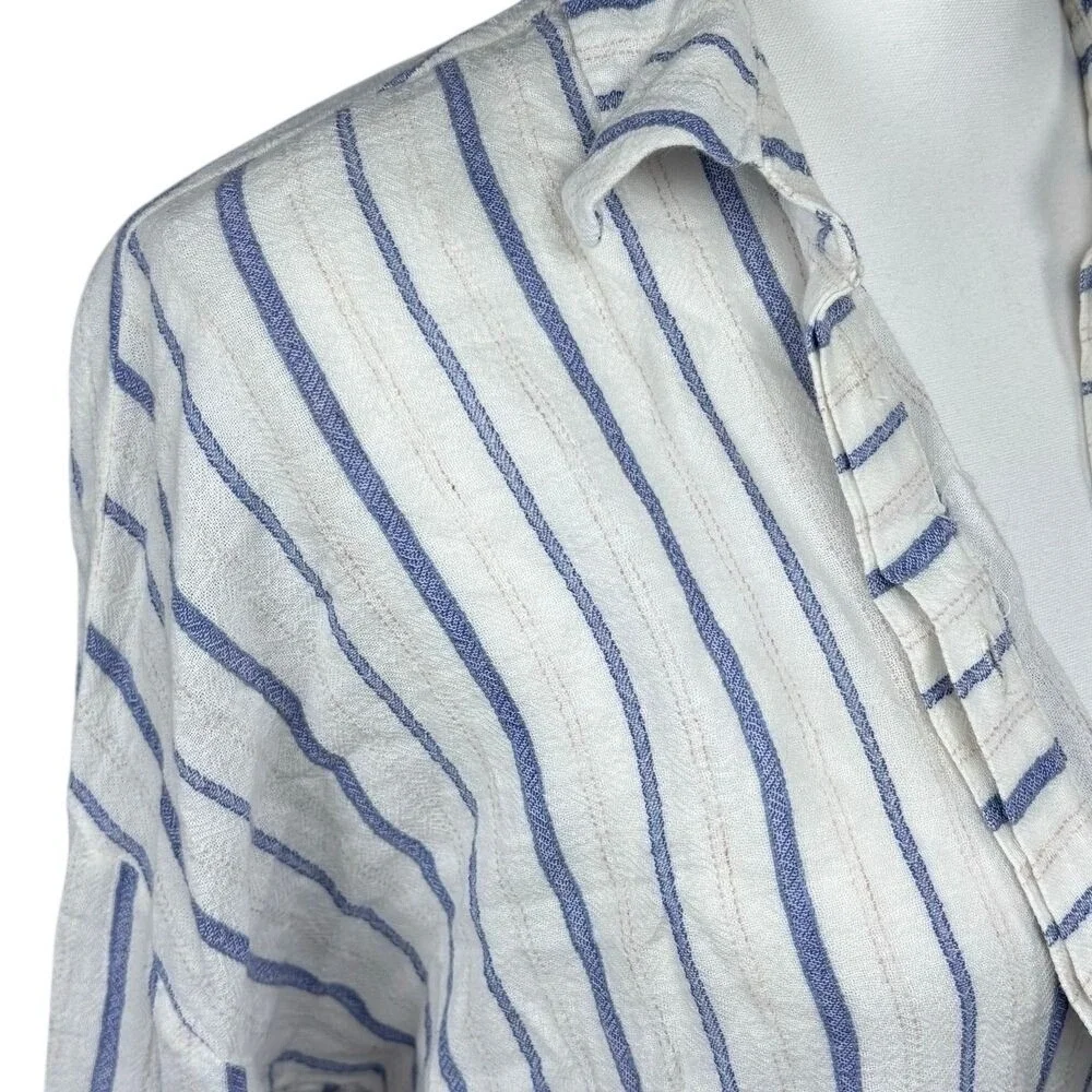 Free People Shirt Dress Stripes 100% Cotton Coastal Boho White Sz S